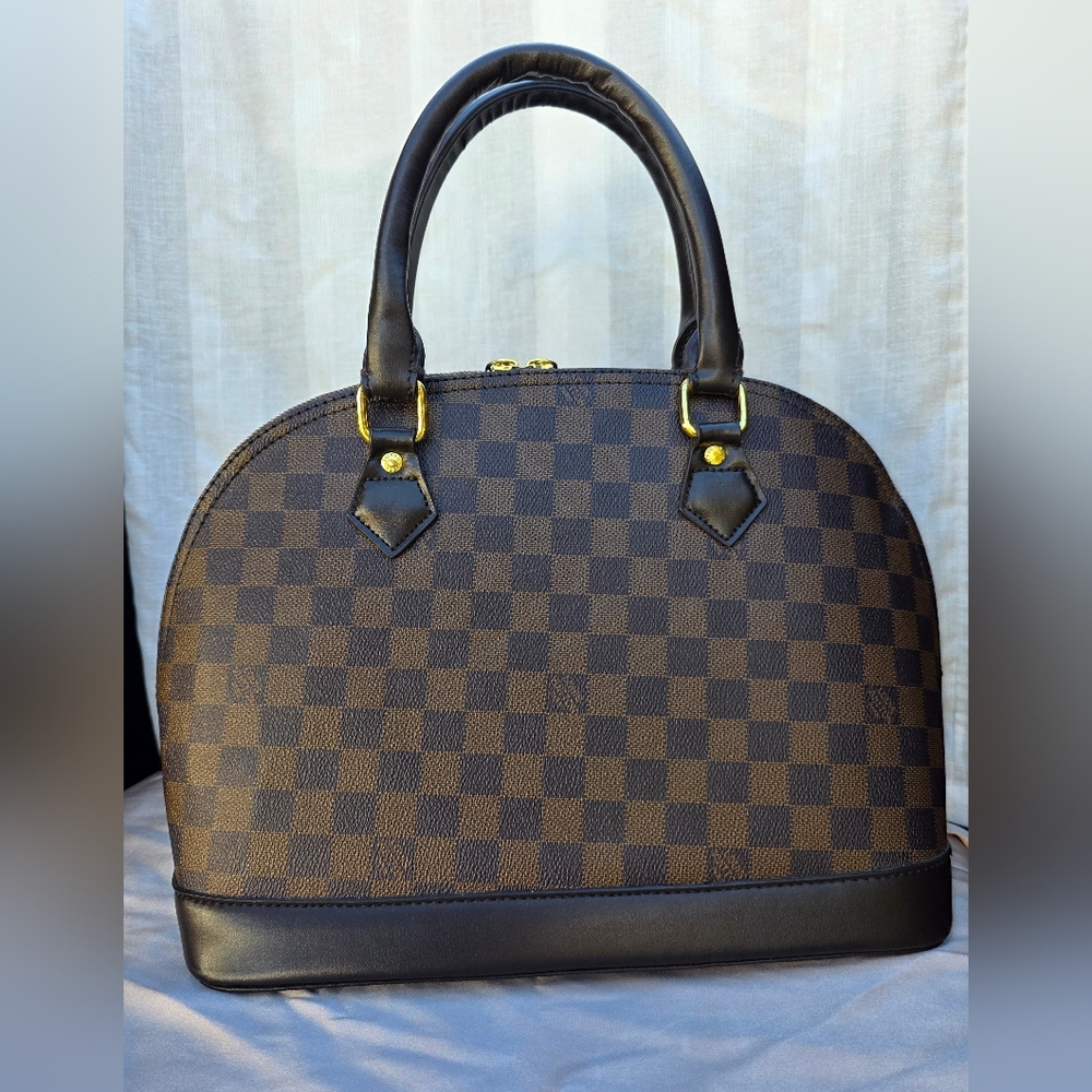 Elegant Brown Checkered Handbag